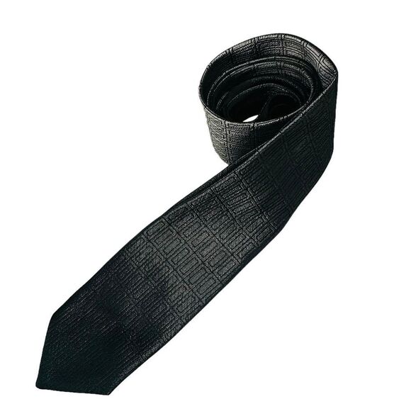 Vintage Laurentius Silver Grey and Black Ombré Geometric Pattern Silk Neck Tie - Picture 9 of 11